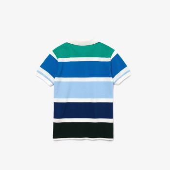 Lacoste Multicolor Striped Cotton Piqué Polo Dětské - Polo Bílé / Blankyt / Zelene | CZ-oRjL6G